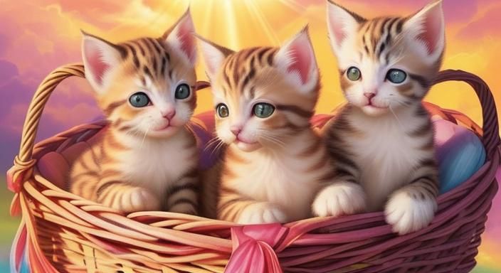 Playful Kittens in Wicker Basket Bathed in Light