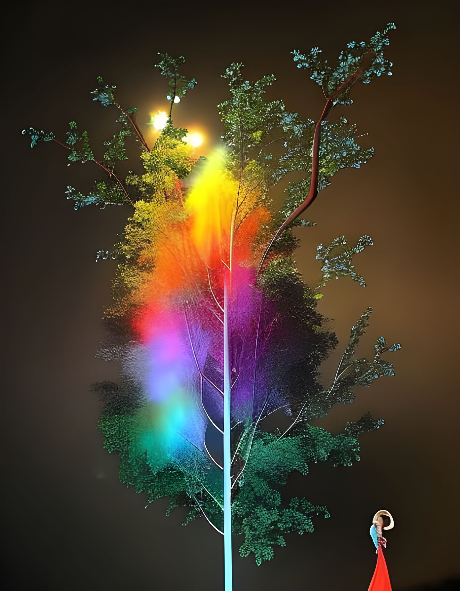 Menacing Troll Overlooking Jungle Village in Ethereal Mist