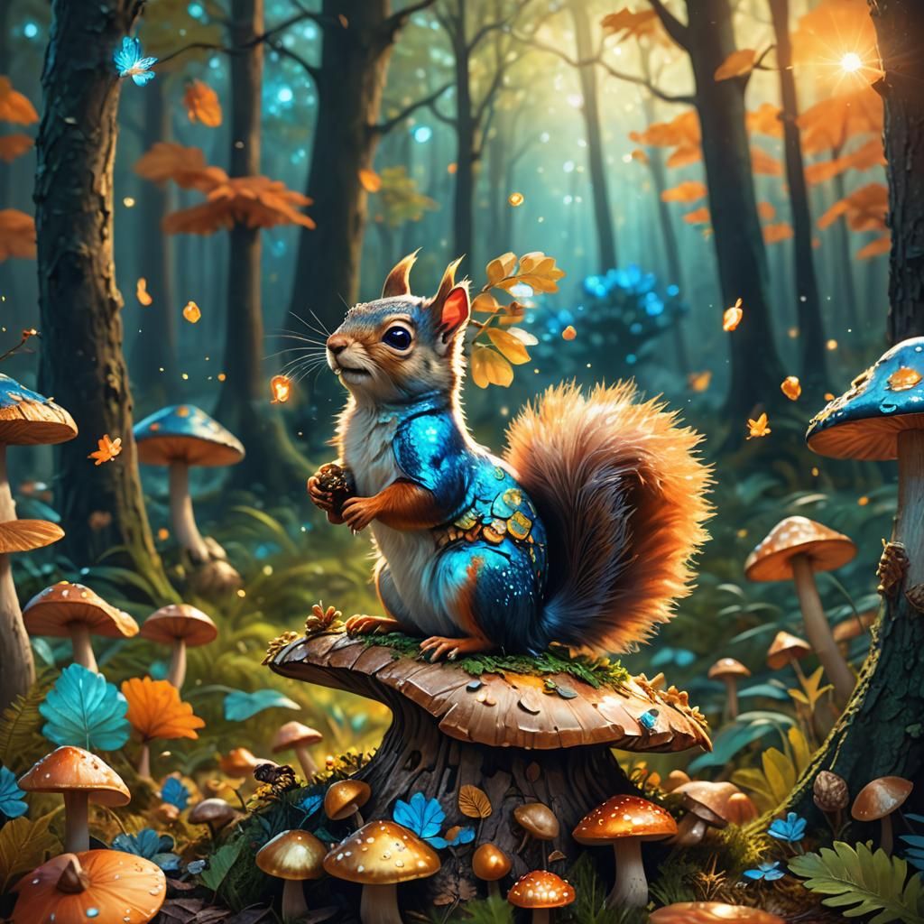 Golden Acorn Squirrel in Fantasy Forest