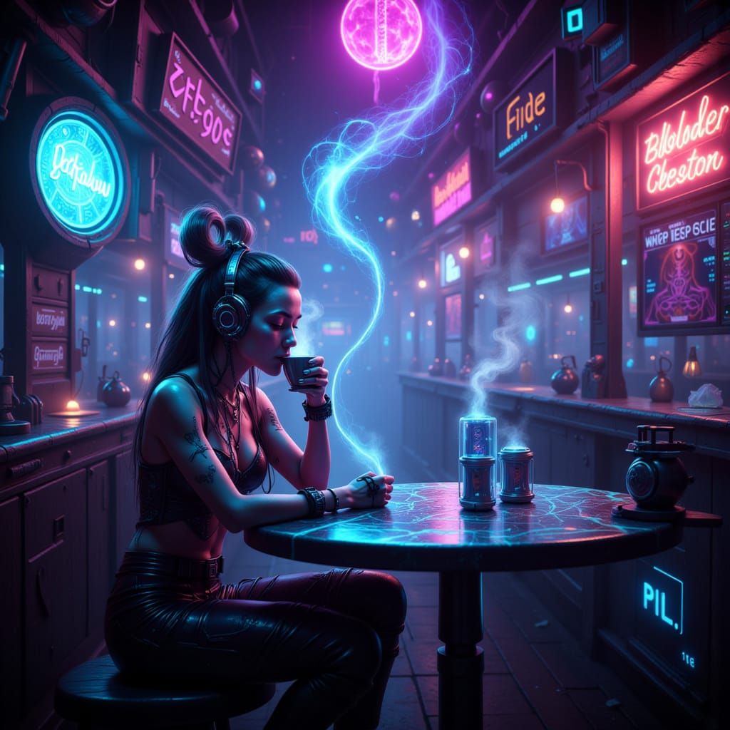 Cybernetic Woman in Celestial Cafe