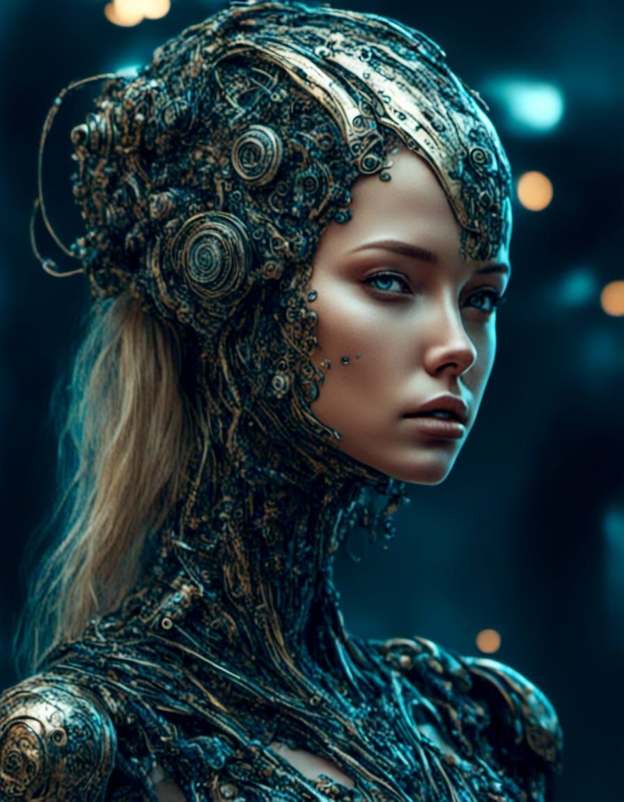 Impressionist Cyborg Woman with Intricate Details