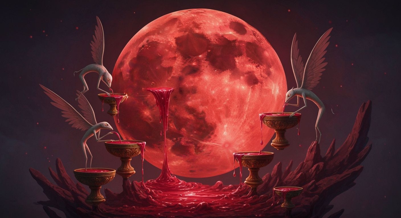 Blood Moon and Winged Creatures in Matte Painting Style