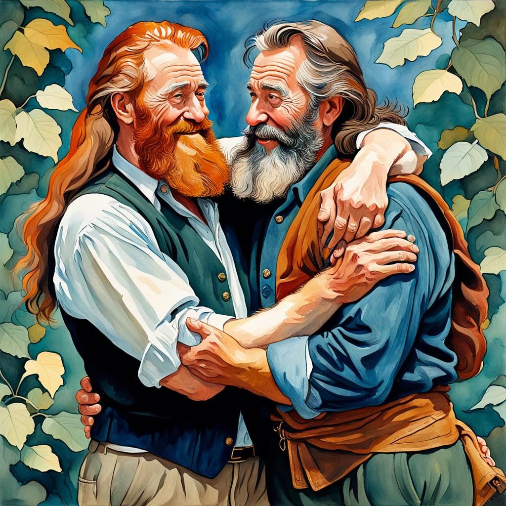 Heartwarming Embrace in Gouache Impressionist Style