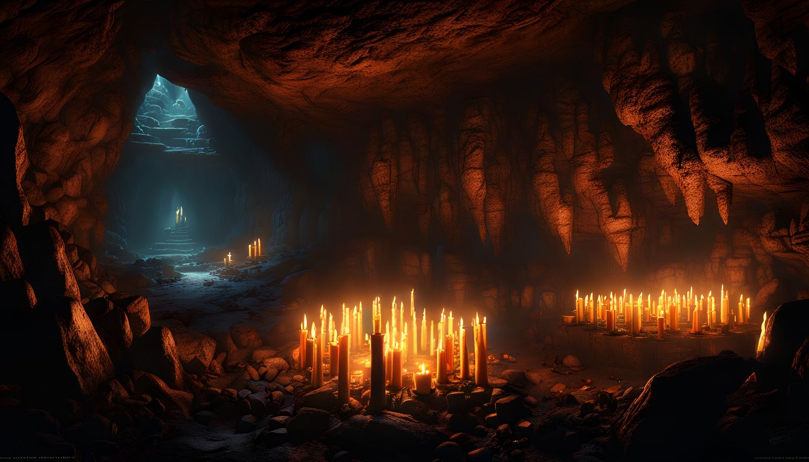 Mysterious Candlelit Cave Shrine Concept Art