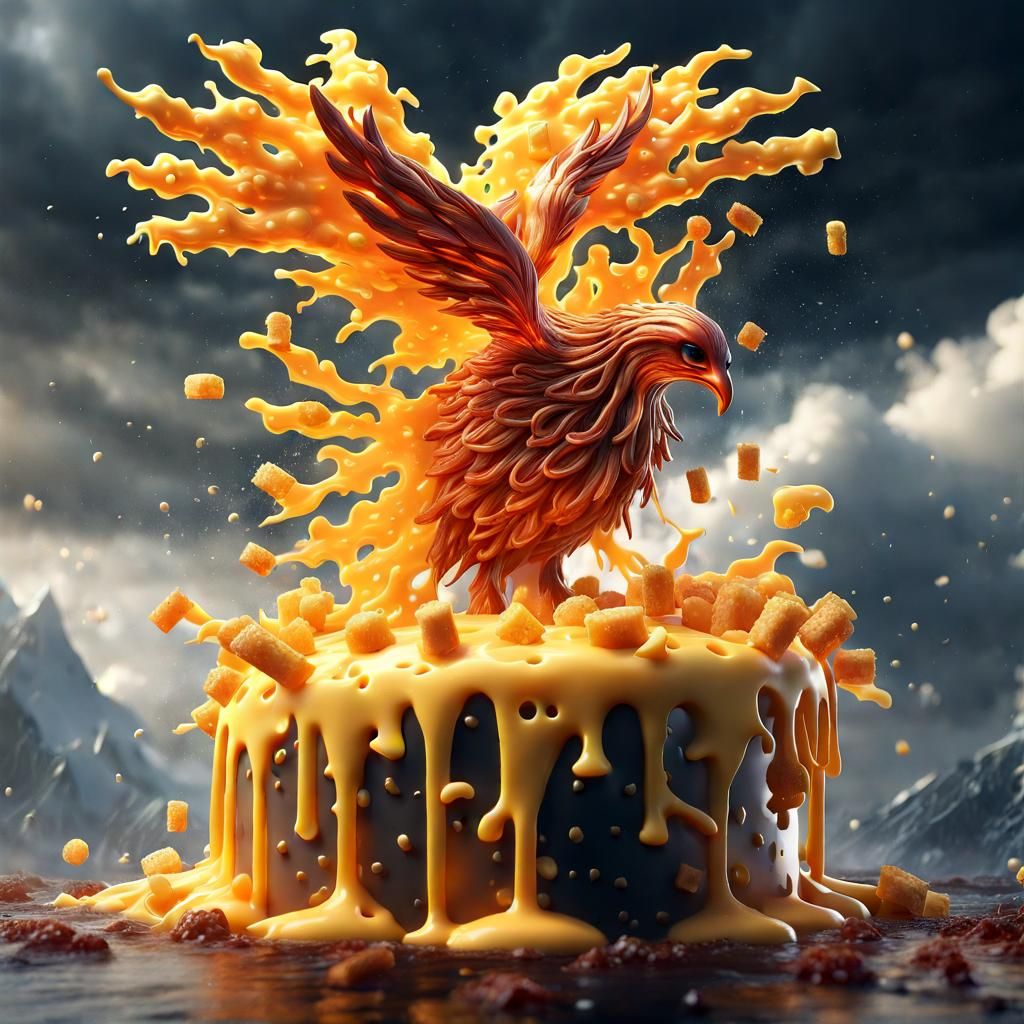 Cheese Phoenix Flying Through Swiss Cheese Storm