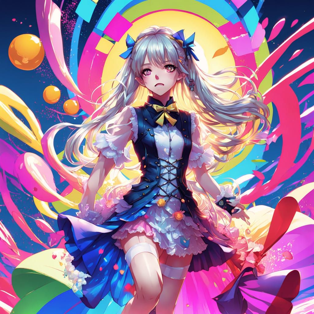 Vibrant Bishonen Idol in Neon Frilly Dress