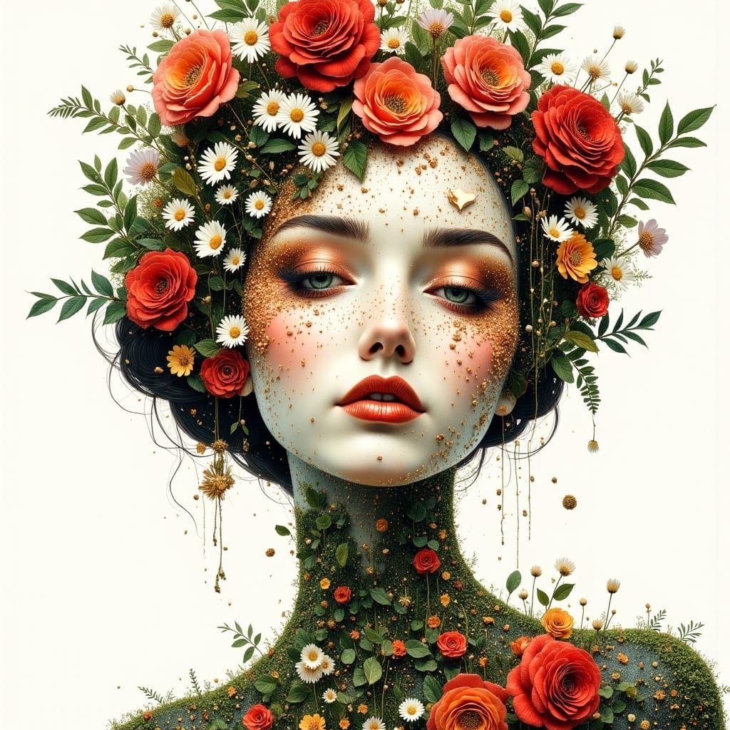 Floral Portrait: Woman's Face Made of Flowers