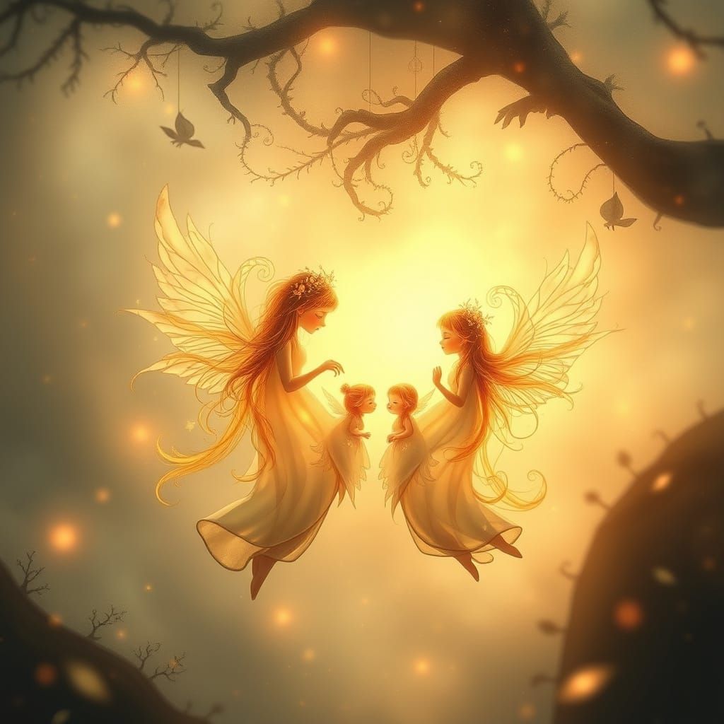 Whimsical Family Scene in Enchanted Realism