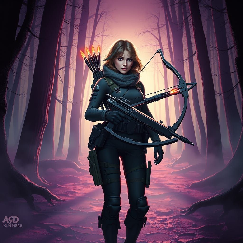 Enchanted Crossbow in Dark Fantasy Forest