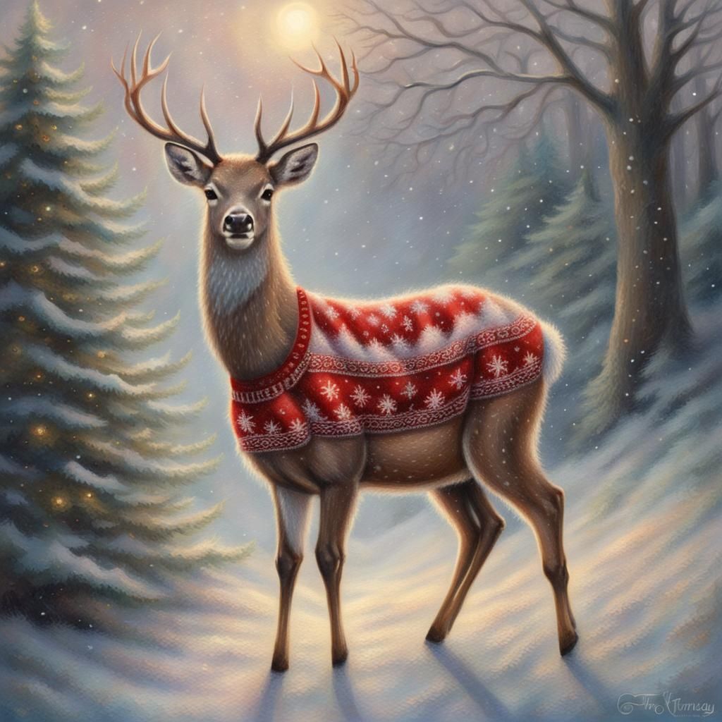 Festive Deer Portrait in Ethereal Fantasy Style