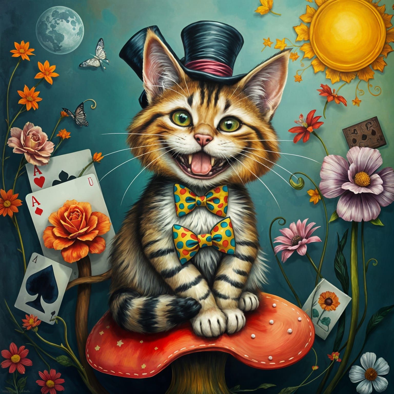 Whimsical Tabby Cat in Wonderland Style