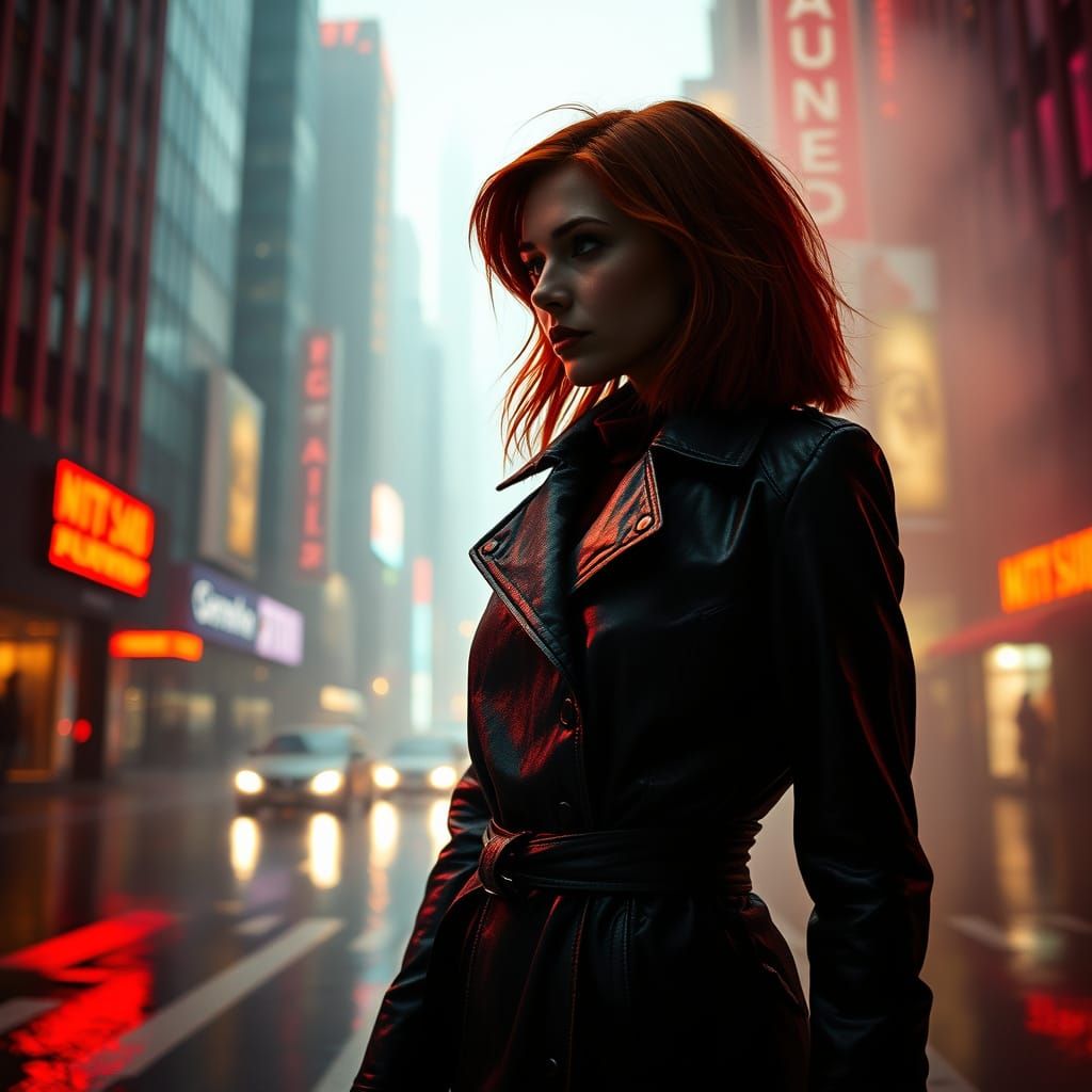 Gritty Cyberpunk Goddess Emerges from Neon-Lit Night