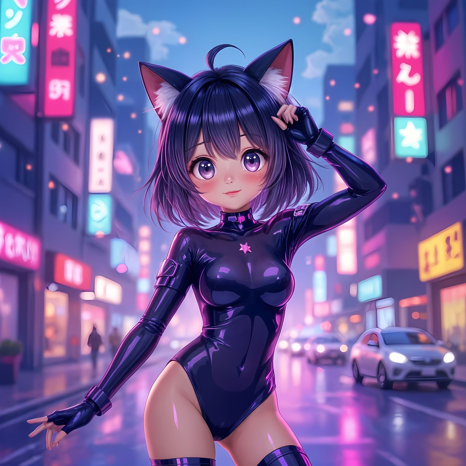 Anime Girl Poses in Dreamcore Cityscape