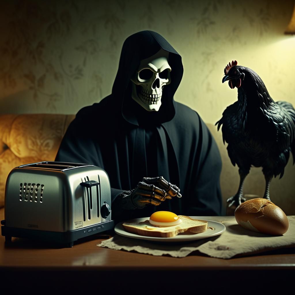 Grim Reaper's Toast: A Cinematic Film Still