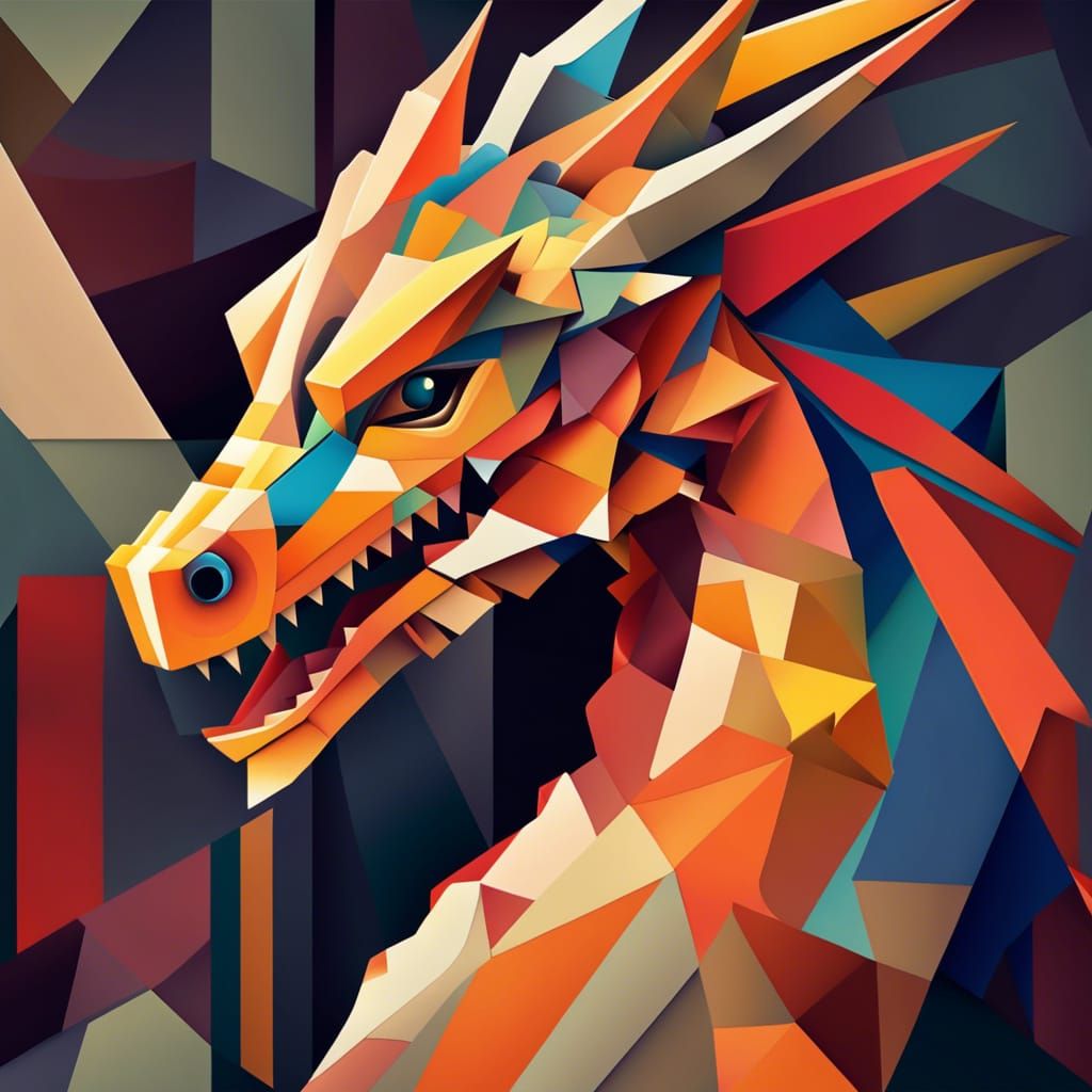 Geometric Dragon in Cubist Art Deco Style