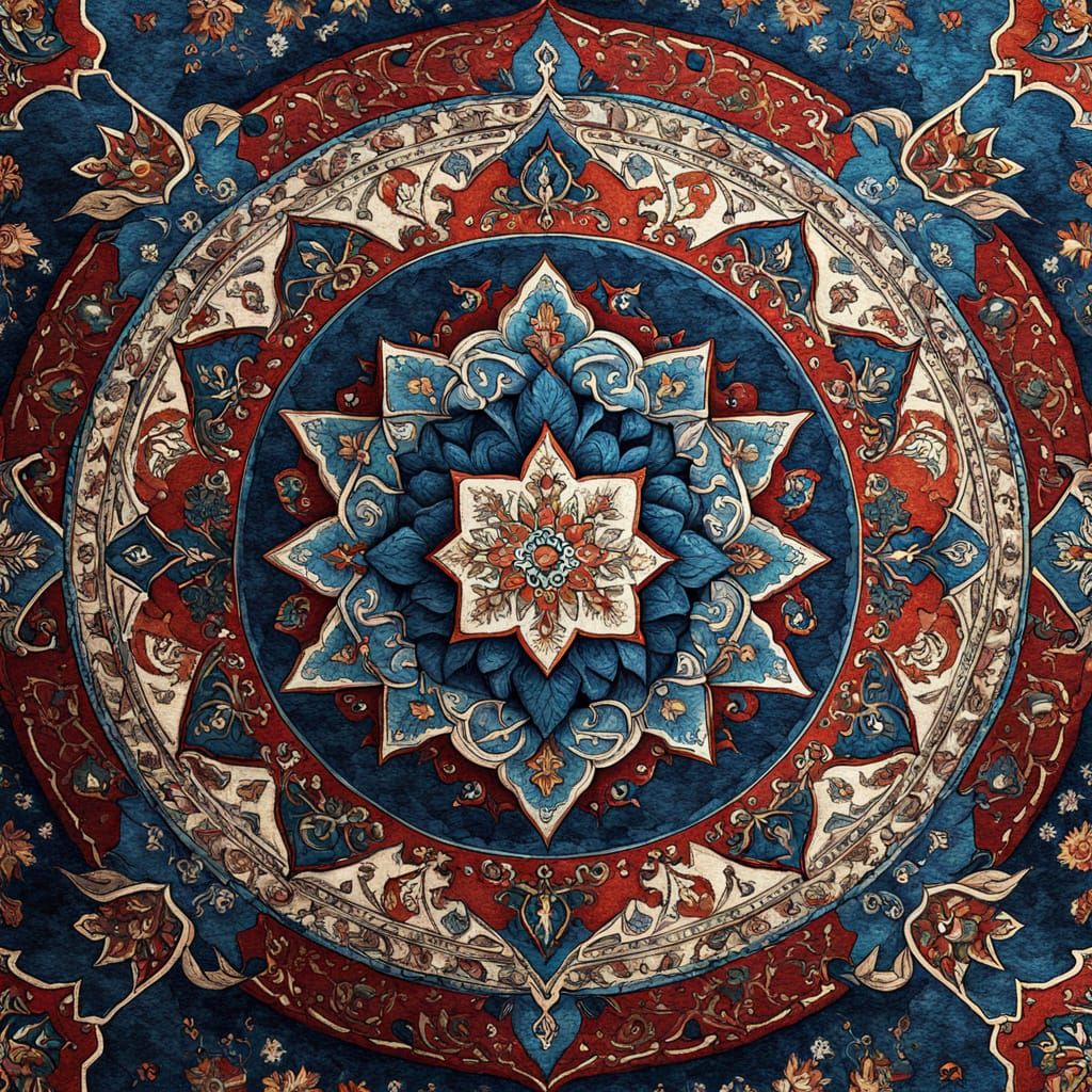 Intricate Geometric Carpet Pattern Digital Painting