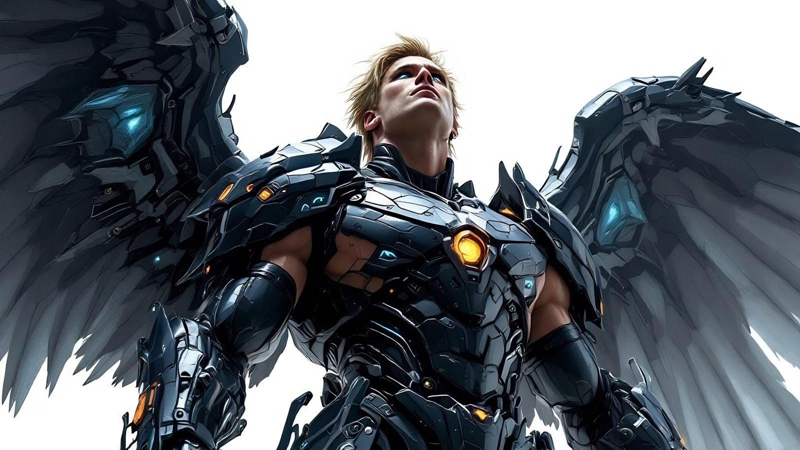 Cyberpunk Warrior with Mechanical Wings and Daggers