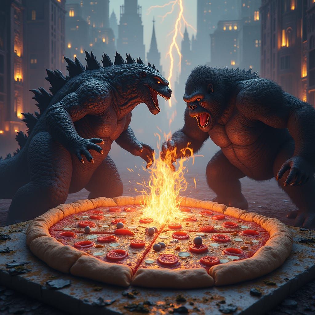 Godzilla and King Kong Engage in Epic Pizza Battle Amidst Da...