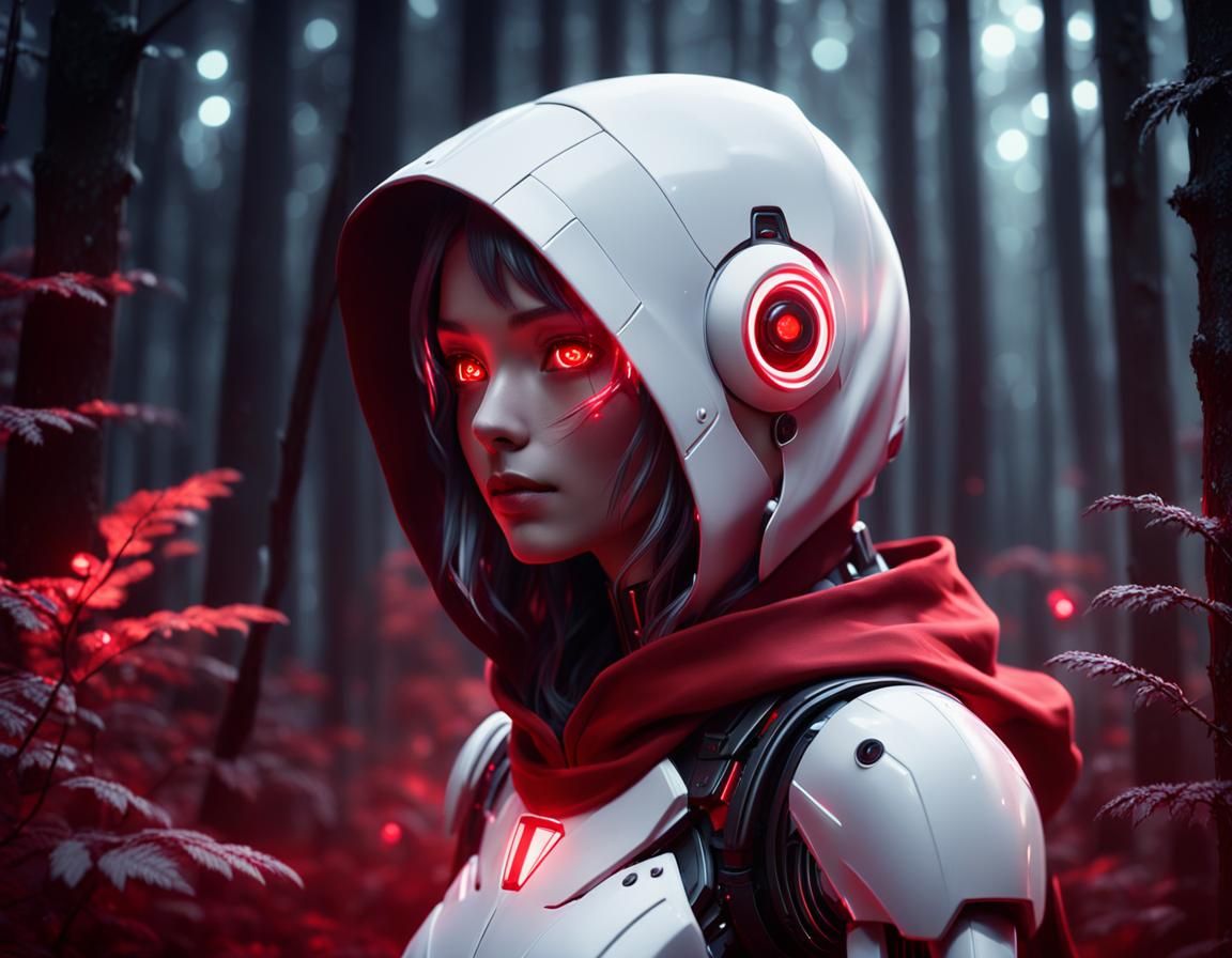 Anime Robot Girl in Dark Forest