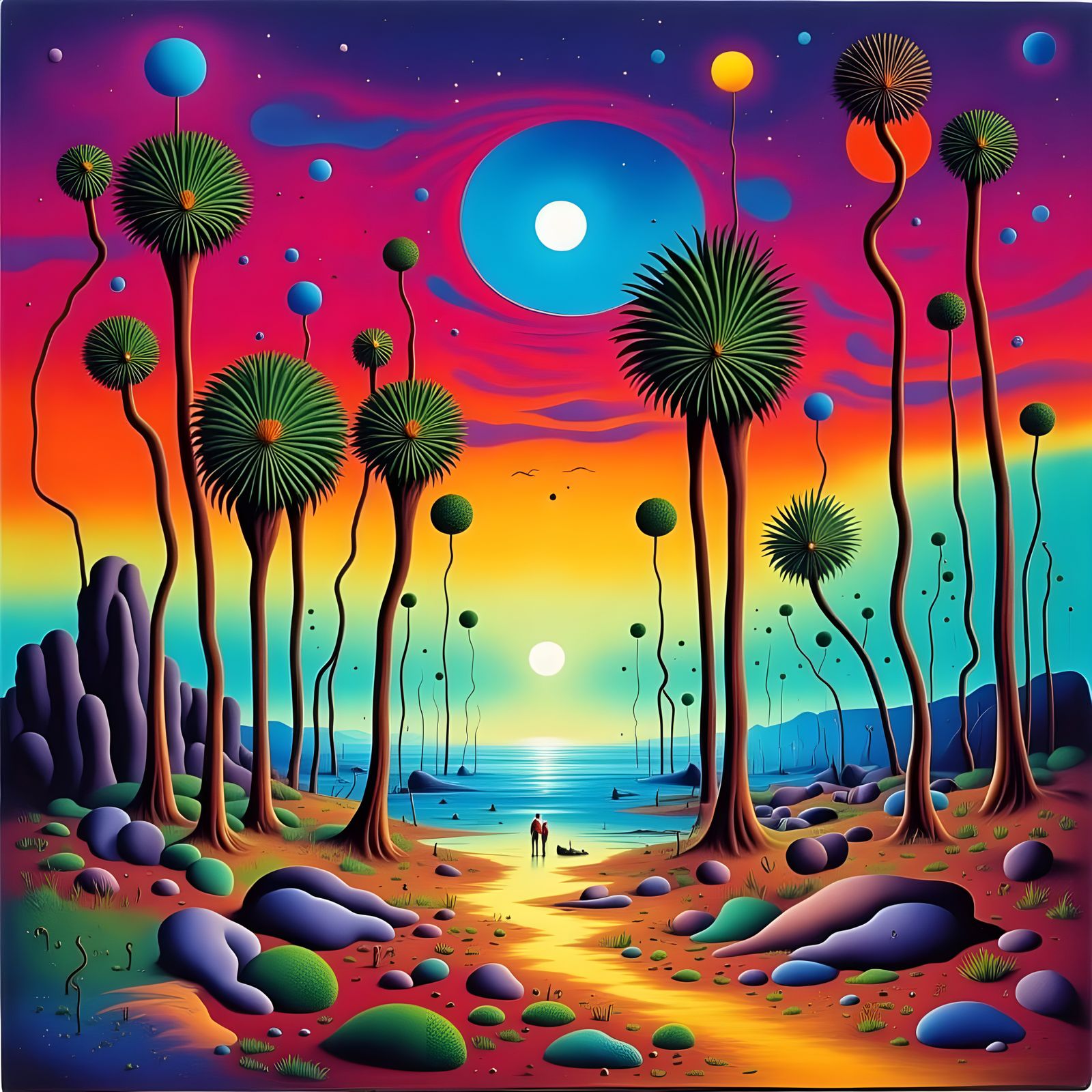 Surreal Abstract Beach Scene With Vibrant Colors