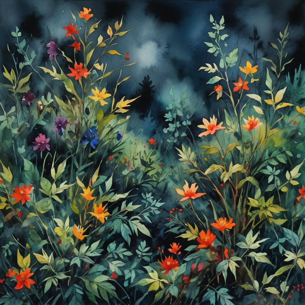 Dark Moody Watercolour Art in Gouache Style