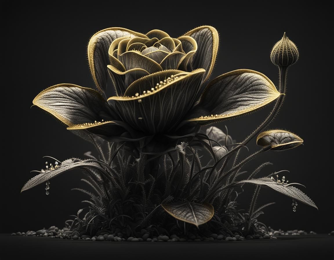 Monochrome Golden Crystal Venus Flytraps in Sinister Digital...