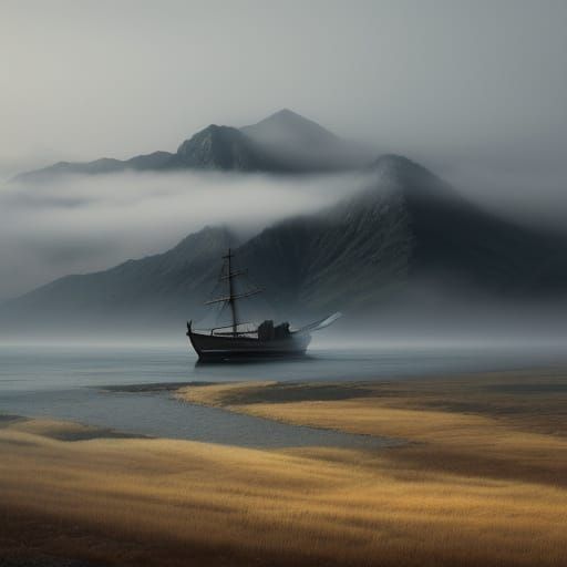 Surreal Masterpiece: Majestic Boat on Deserted Highway