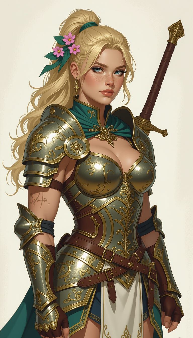 Fantasy Woman Warrior in Radiant Armor