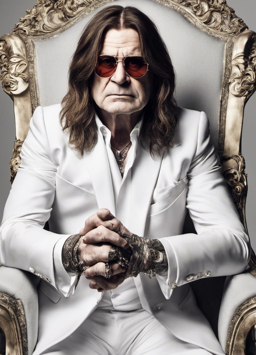 Ozzy Osbourne in White Suit: Hyperrealistic Portrait