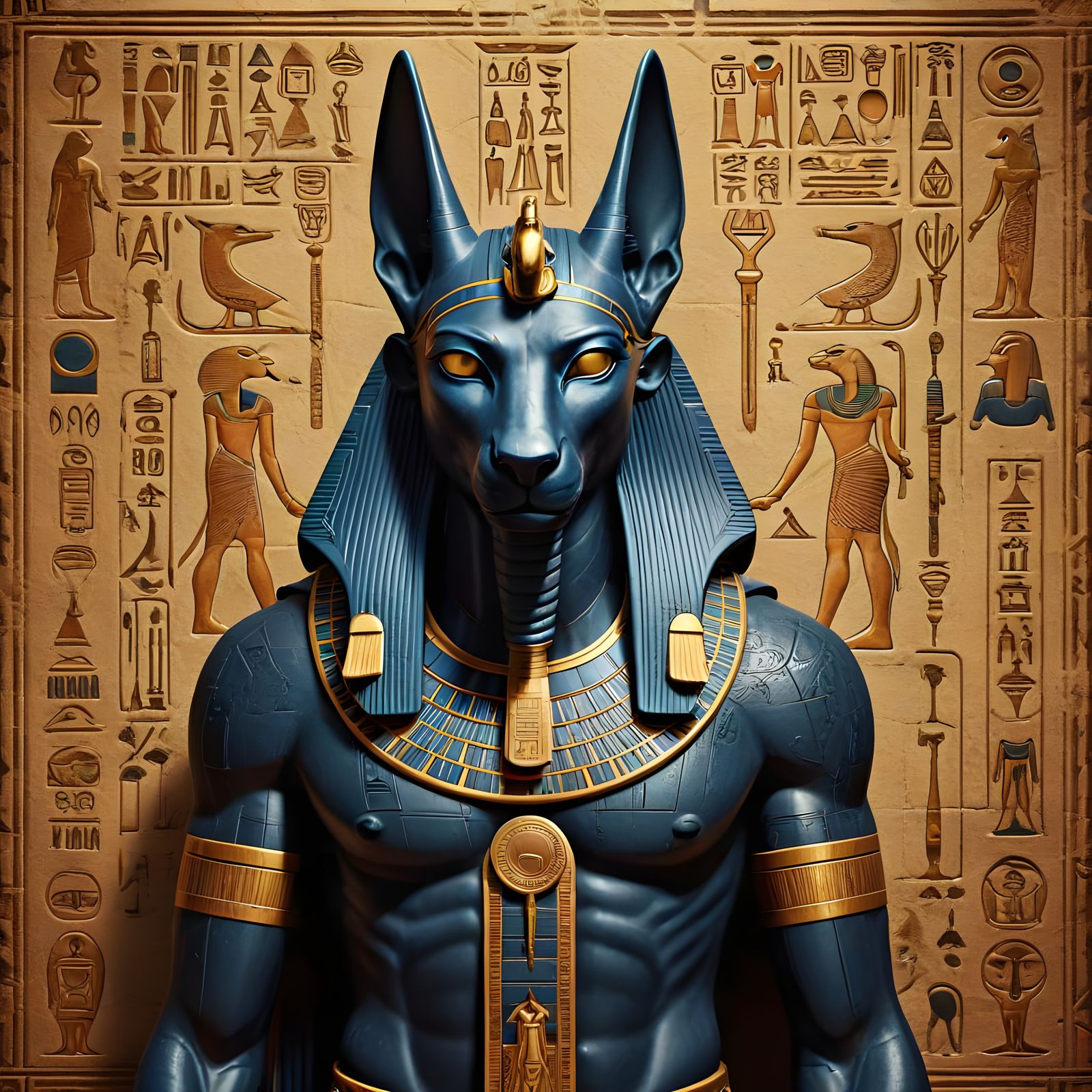 Majestic Ancient Egyptian Deity in Hieroglyphic Style