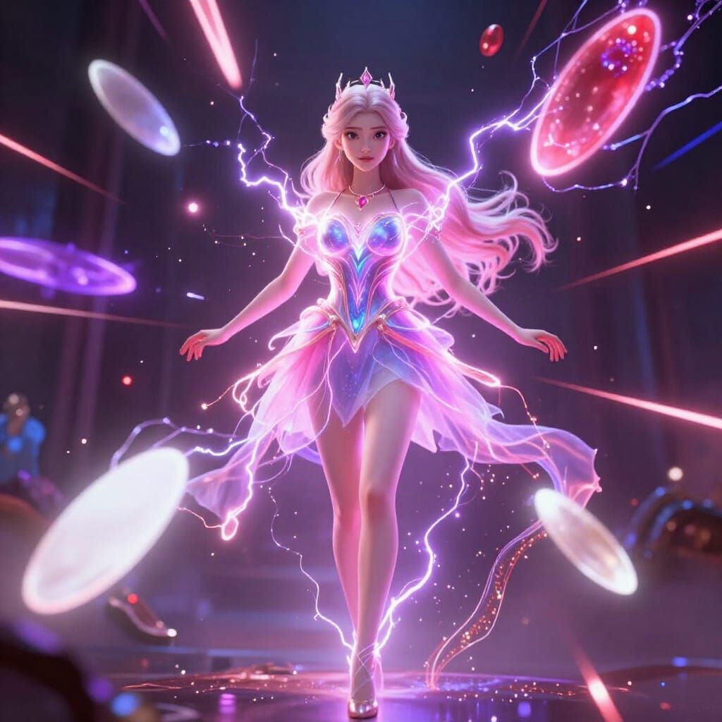 Princess Emits Electric Glow Amidst Chaotic Powers