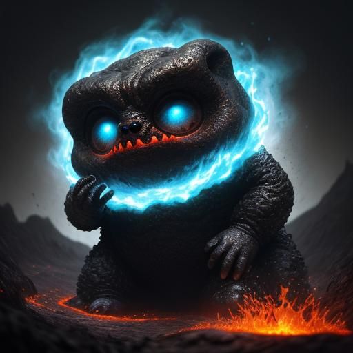 Lava Creatures Emerge from Smoky Mountain, Beksinski Style