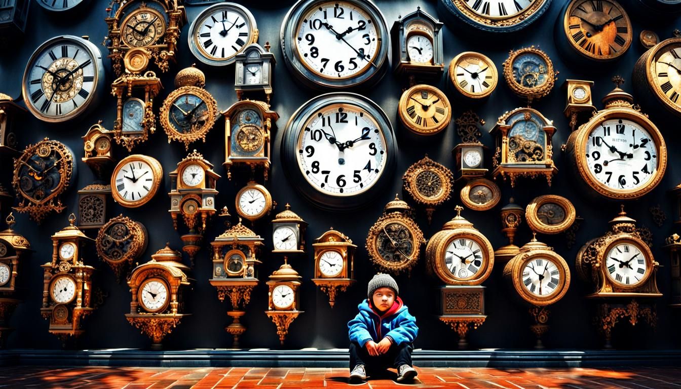 Clockwork Man and Child in Moody Cityscape