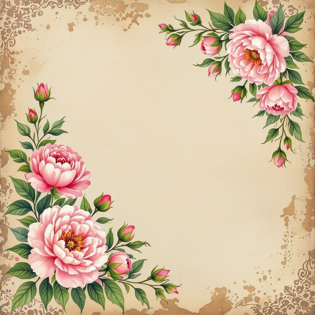 Vintage Junk Journal Paper with Watercolor Peonies