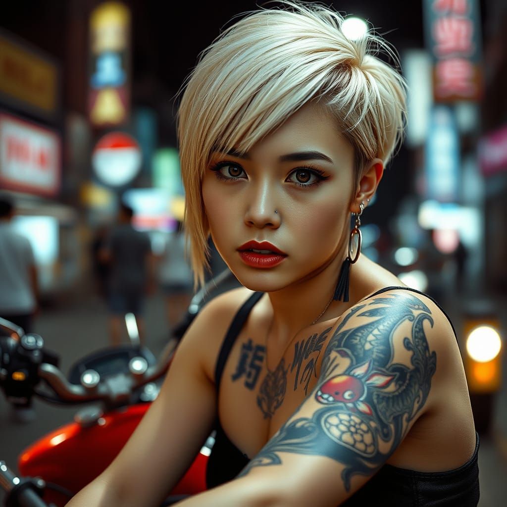 Japanese Punk Goddess on Tokyo Motorcycle