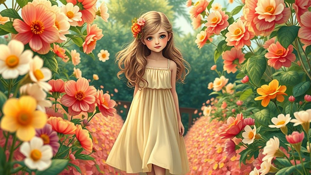 Vibrant Garden Goddess in Whimsical Art Nouveau Style