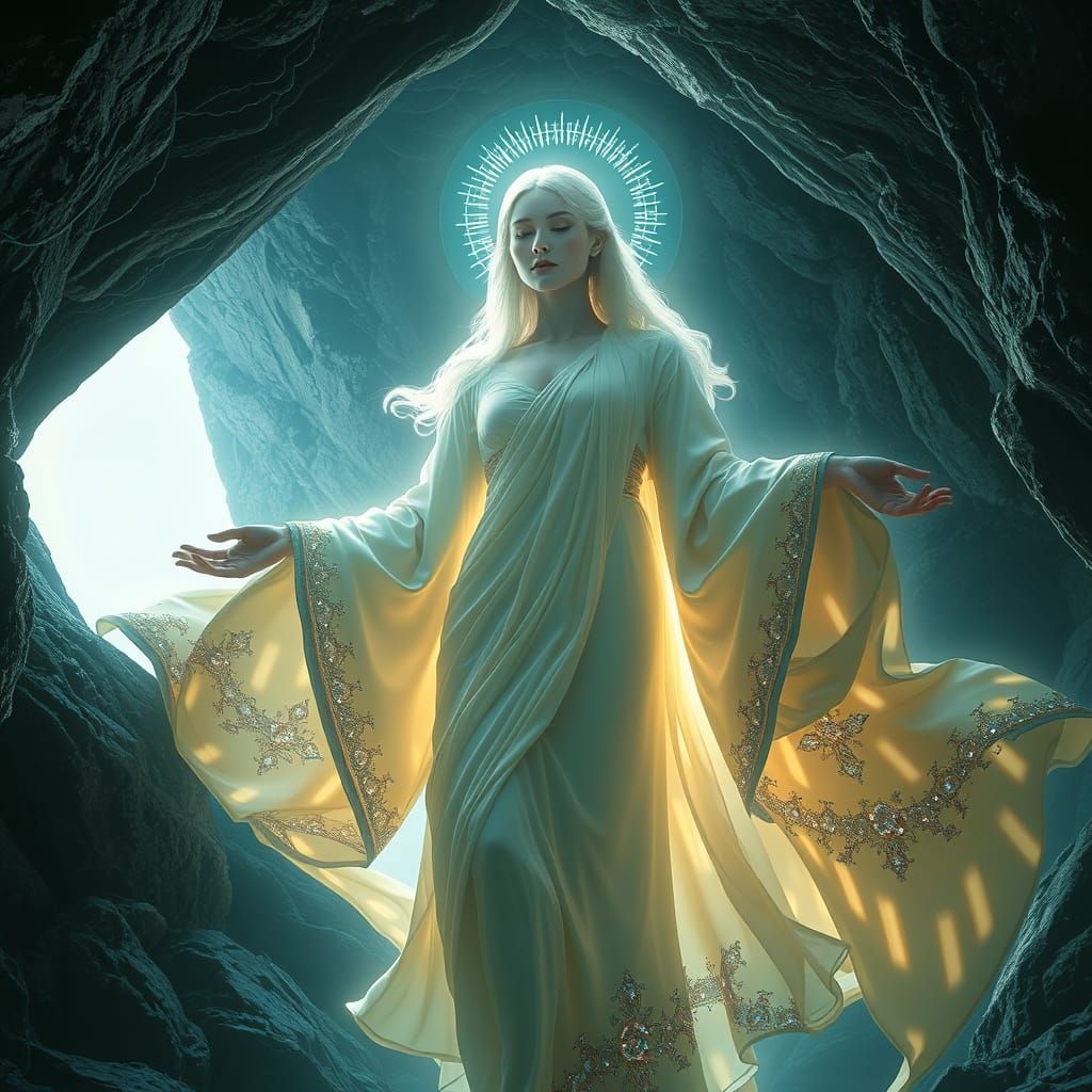 Goddess Emerging from Grotto with Crystals