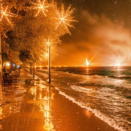 Night Beach Scene with Rain, Stars, and Tears