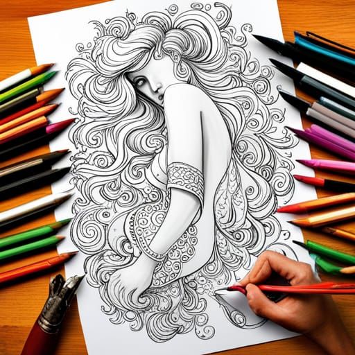 Intricate Human Figure Design for Adult Coloring Book