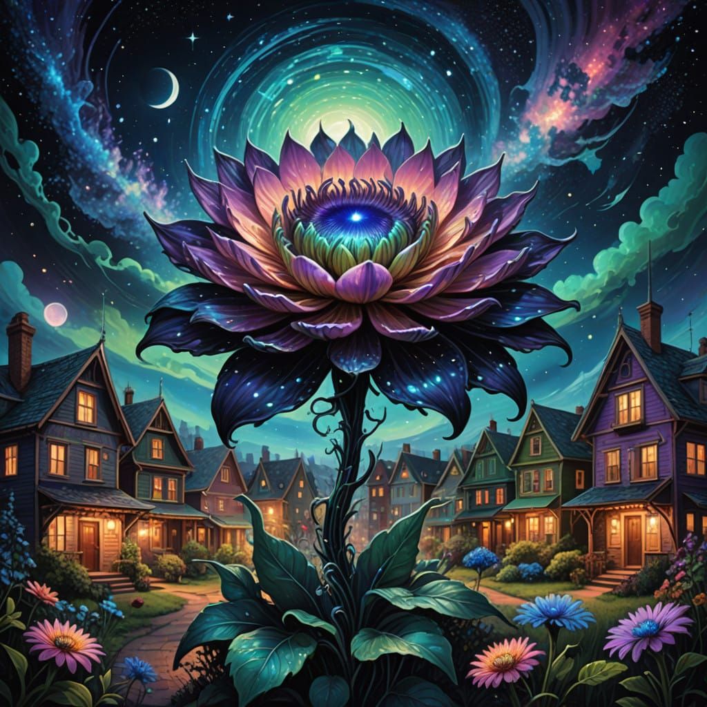 Ethereal Alien Bloom in Dark Cosmic Night