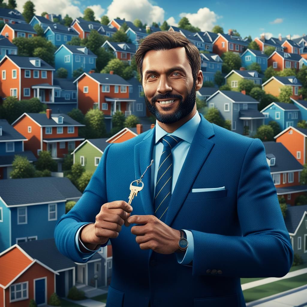 Real Estate Agent with Keys, Digital Matte Painting