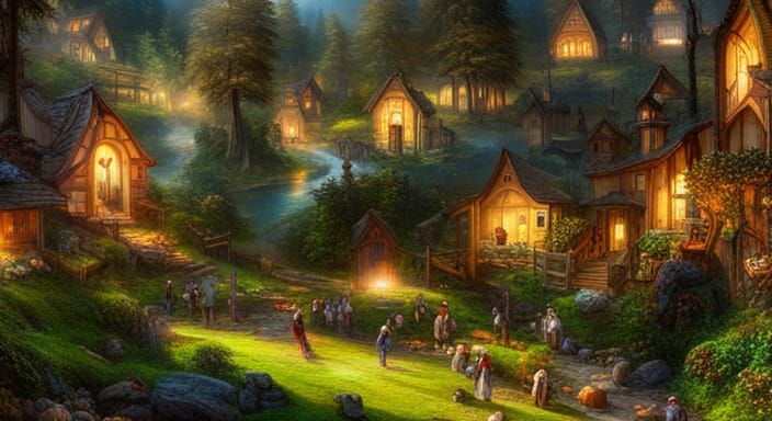 Magical Woods with Fireflies and Villagers