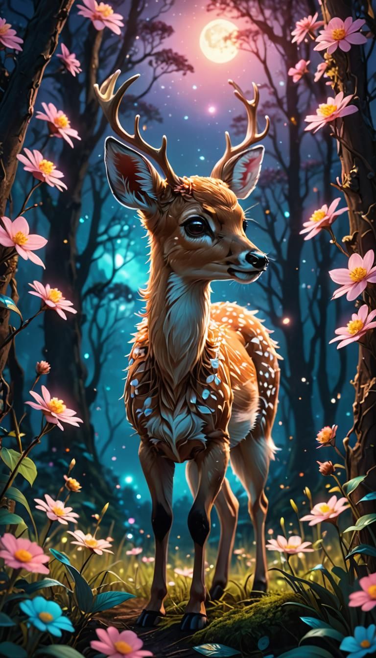 Luminescent Fawn in Fantasy Forest, Macro Shot