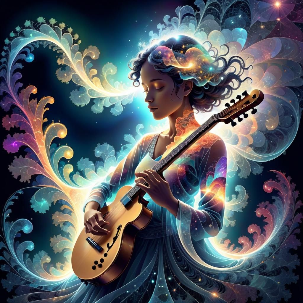 Celestial Musician in Double Exposure Landscape