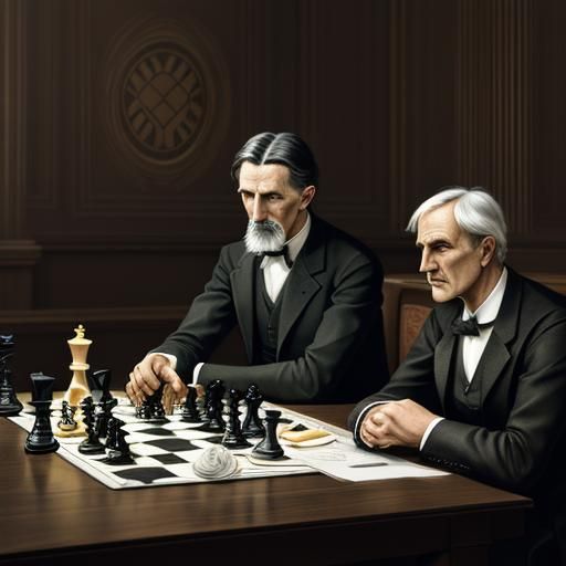 Tesla vs Edison Chess Game in Digital Art