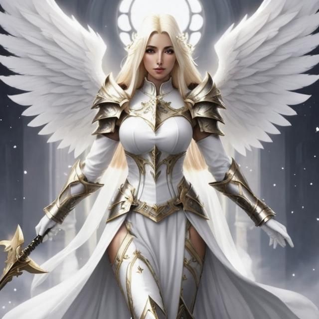 Aasimar Cleric of Mystra with Wings and Staff