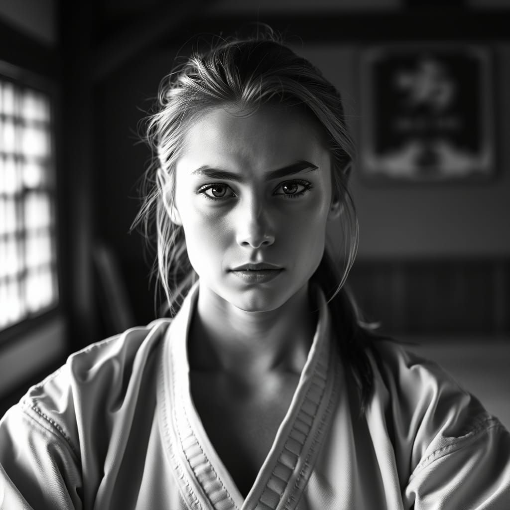 Cinematic Portrait of a Karate Master in Dojo