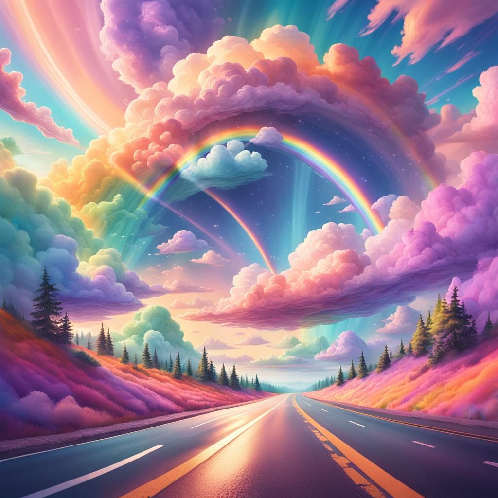 Rainbow Cloud Highway to Sky: Digital Art