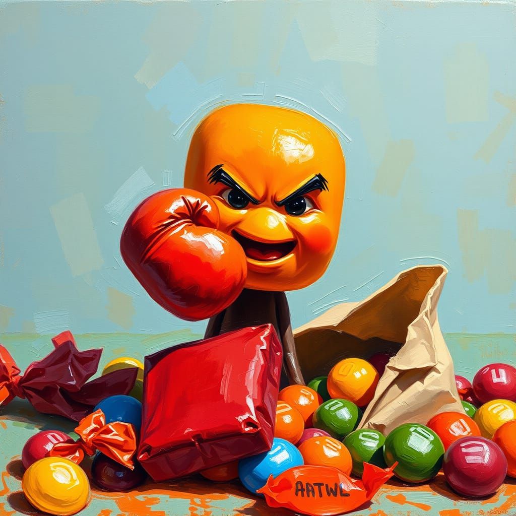 Candy Boxing Match in Gouache Impressionist Style