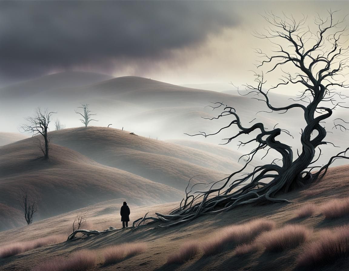 Haunting Figure in Ethereal, Wyeth-Inspired Landscape